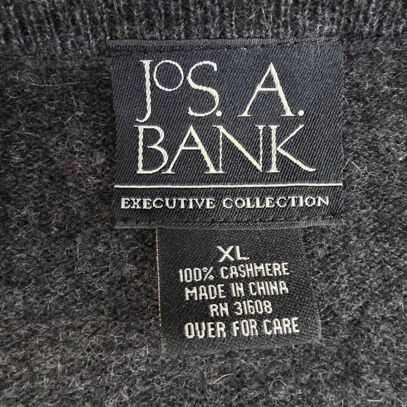 Jos A Bank 100% Cashmere Sweater Sz XL V Neck Charcoal Gray Old Money Preppy - Picture 6 of 11